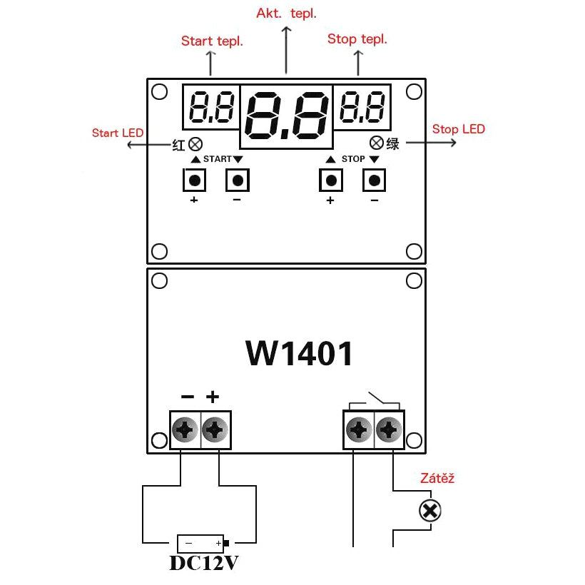 Digitální termostat W1401, -9 až 99°C