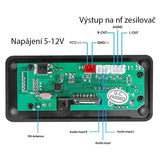 FM rádio, přehrávač MP3 s bluetooth 5.0, dálkové ovládání,napáj. 5-14V