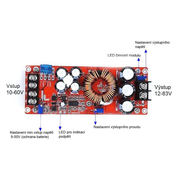 Napájecí modul, step-up měnič CV/CC 1200W /DC-DC nabíječka