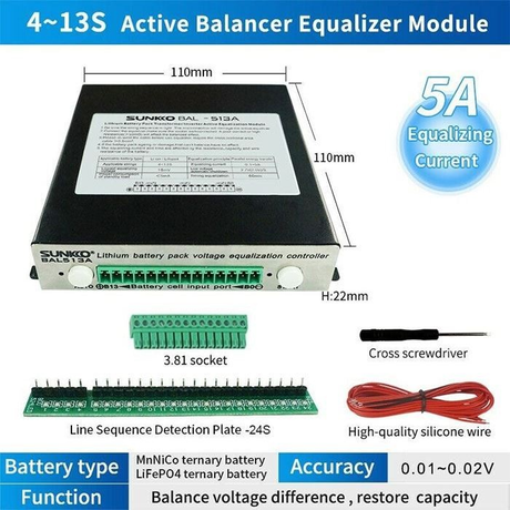 Balancér bateriový SUNKKO BAL-513A 4-13S 5A pro Li-Ion, LiFePO4 články
