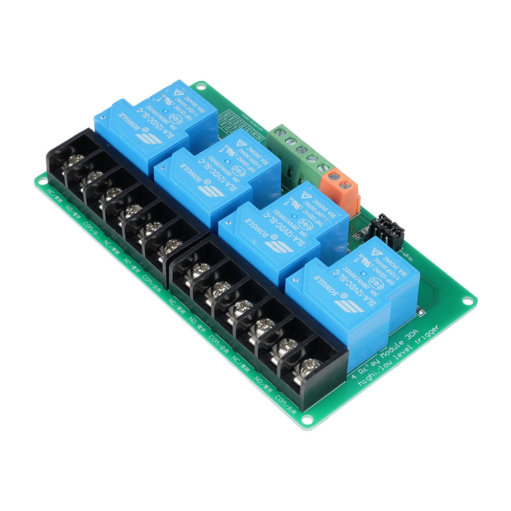 Modul čtyřkanálového relé 12V 30A s optoelektronickou izolací, volitelná úroveň spínání