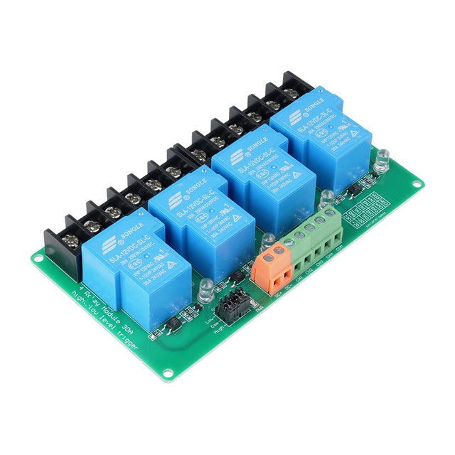 Modul čtyřkanálového relé 12V 30A s optoelektronickou izolací, volitelná úroveň spínání
