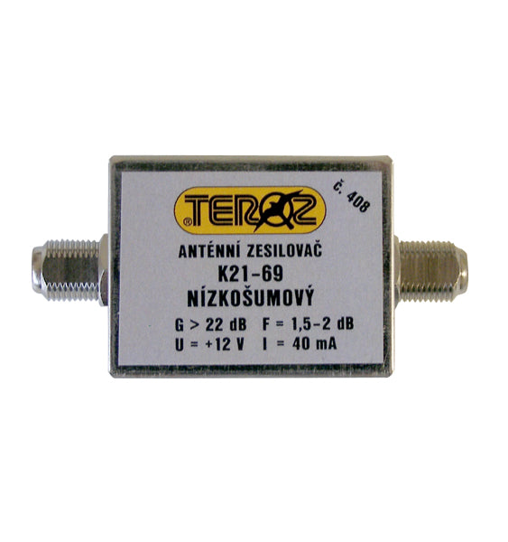 Anténní zesilovač TEROZ 408X, UHF, G22dB, F1,5dB, U99dBµV, F-F