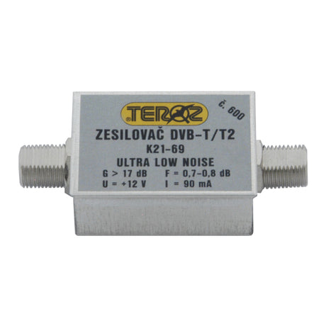 Anténní zesilovač TEROZ 600X, nízkošumový, UHF, G17dB, F0,7dB, U>120dBµV, F-F