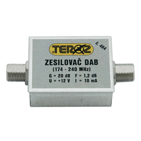 Anténní zesilovač TEROZ 404X, DAB, G20dB, F1,2dB, U98dBµV, F-F