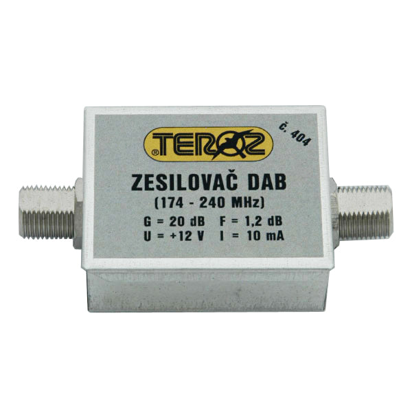 Anténní zesilovač TEROZ 404X, DAB, G20dB, F1,2dB, U98dBµV, F-F