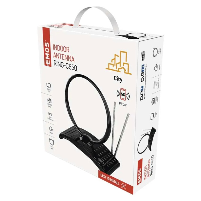 Anténa pokojová EMOS CITY RING-C550, DVB-T2, DAB, FM, filtr LTE/4G/5G