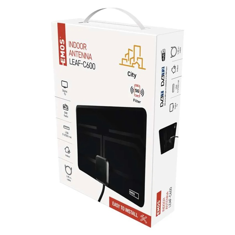 Anténa pokojová EMOS CITY LEAF-C600, DVB-T2, DAB, filtr LTE/4G/5G