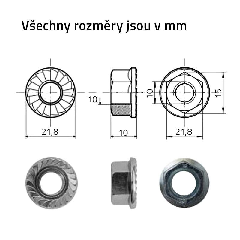 Matice šestihranná s límcem nerez M10, ozubená