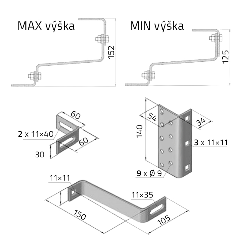 Střešní hák na uchycení solárního panelu VARIO 5.1 2x nastavitelný