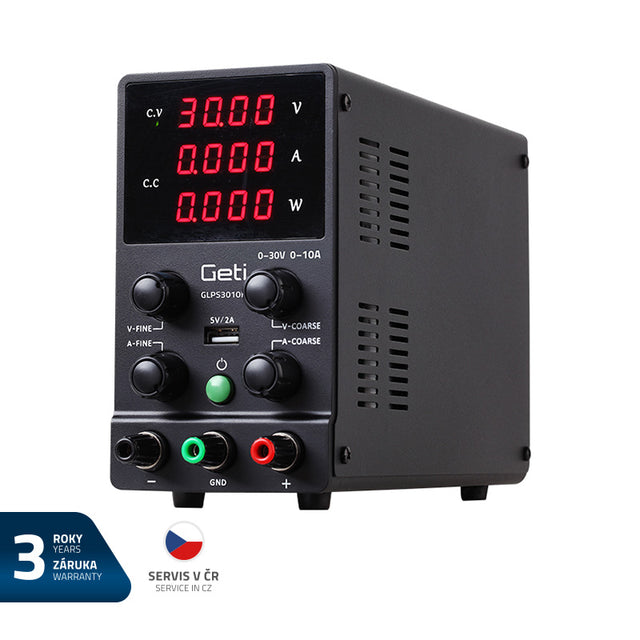 Zdroj laboratorní GETI GLPS 3010H  0-30V/ 0-10A - rozbaleno - poškozený obal