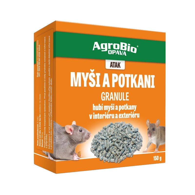 Granule proti myším a potkanům AGROBIO Atak 150g - expirace 27. 8. 2026
