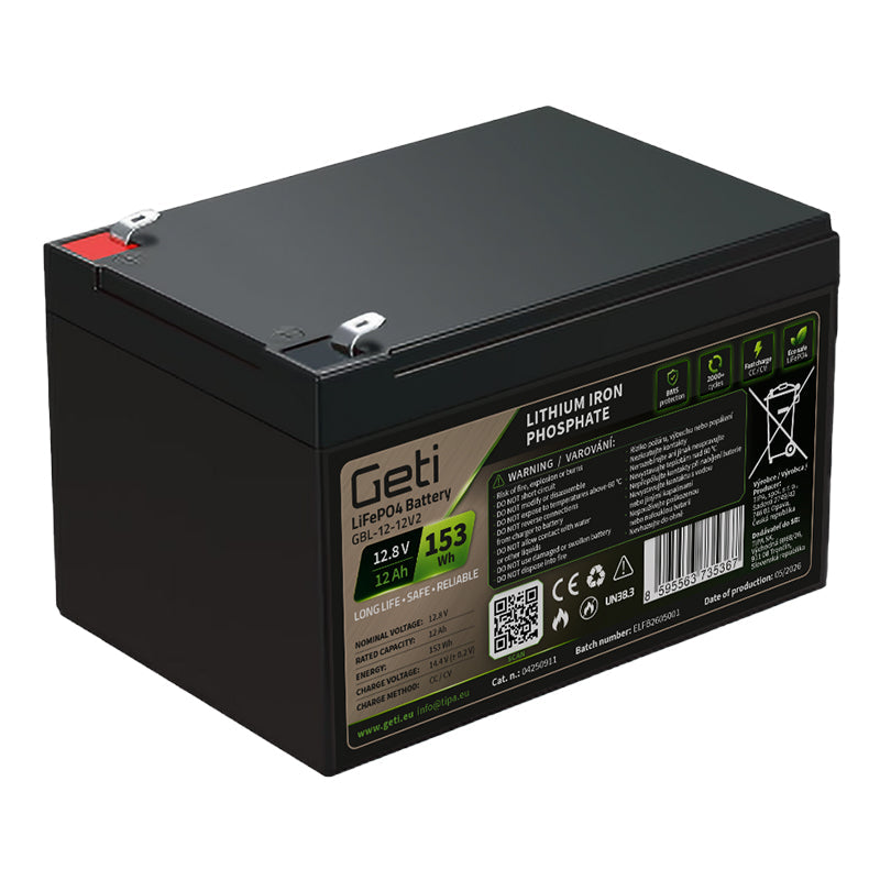 Baterie LiFePO4 12,8V 12Ah GETI GBL-12-12V2 - rozbaleno